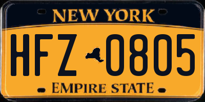 NY license plate HFZ0805
