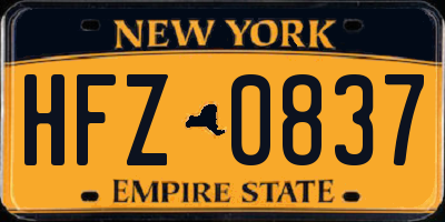 NY license plate HFZ0837