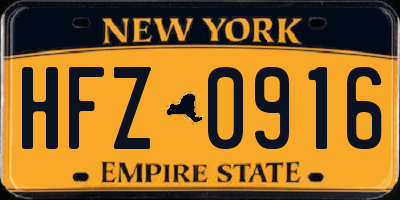 NY license plate HFZ0916