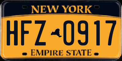 NY license plate HFZ0917