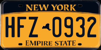 NY license plate HFZ0932