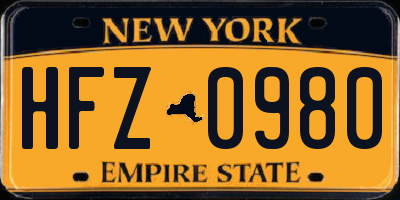 NY license plate HFZ0980