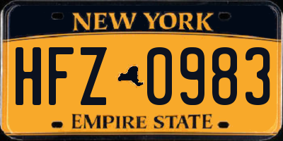 NY license plate HFZ0983