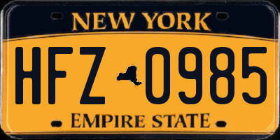 NY license plate HFZ0985