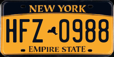 NY license plate HFZ0988