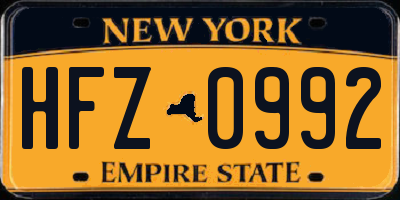 NY license plate HFZ0992