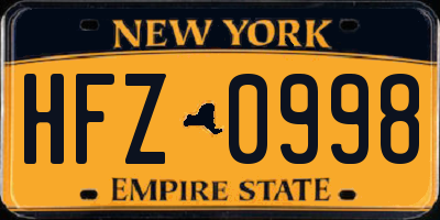 NY license plate HFZ0998