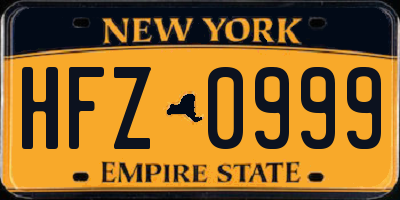 NY license plate HFZ0999