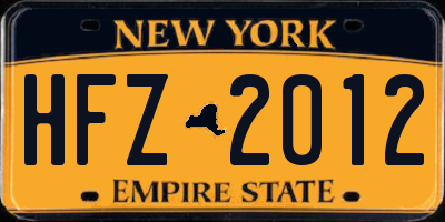 NY license plate HFZ2012