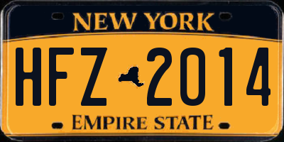 NY license plate HFZ2014