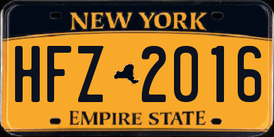 NY license plate HFZ2016