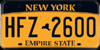 NY license plate HFZ2600