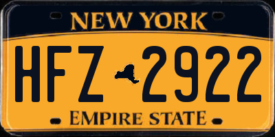 NY license plate HFZ2922