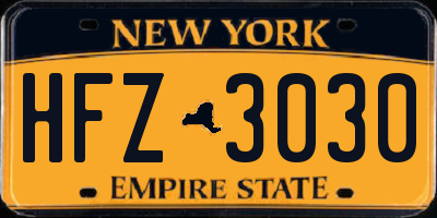 NY license plate HFZ3030