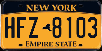 NY license plate HFZ8103