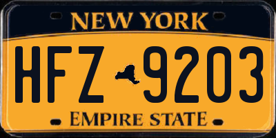 NY license plate HFZ9203
