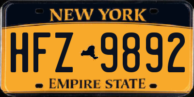 NY license plate HFZ9892