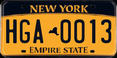 NY license plate HGA0013