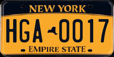 NY license plate HGA0017