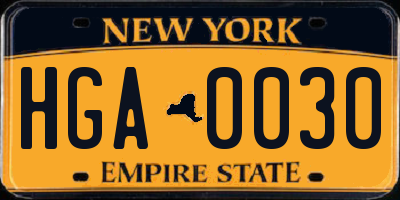 NY license plate HGA0030
