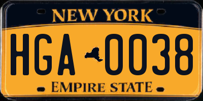 NY license plate HGA0038