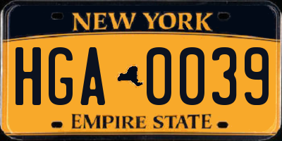 NY license plate HGA0039