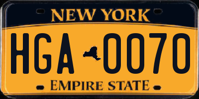 NY license plate HGA0070