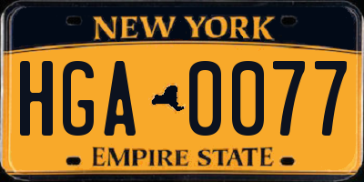 NY license plate HGA0077