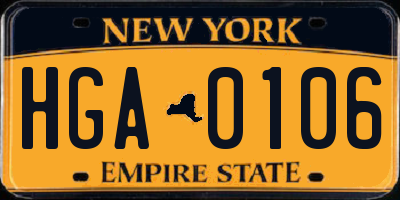 NY license plate HGA0106