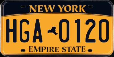NY license plate HGA0120