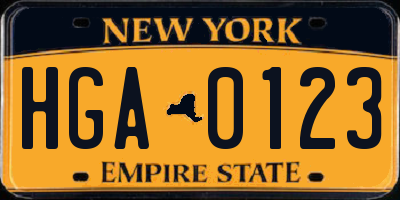 NY license plate HGA0123