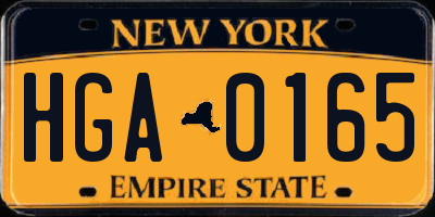 NY license plate HGA0165