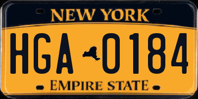 NY license plate HGA0184