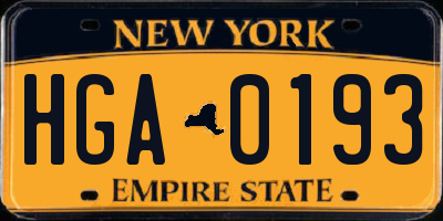 NY license plate HGA0193