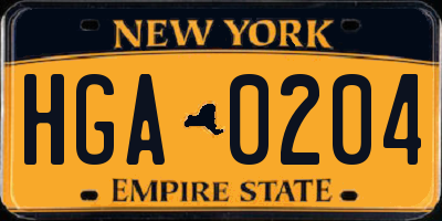 NY license plate HGA0204