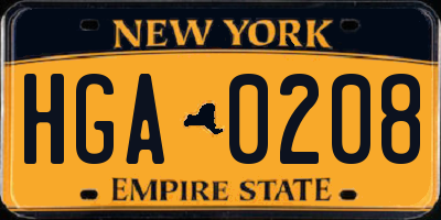 NY license plate HGA0208