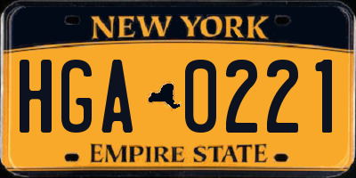 NY license plate HGA0221
