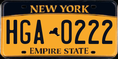 NY license plate HGA0222