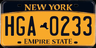 NY license plate HGA0233