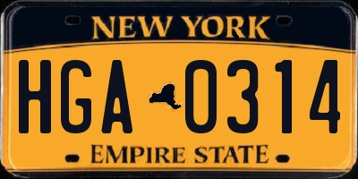 NY license plate HGA0314