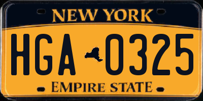 NY license plate HGA0325