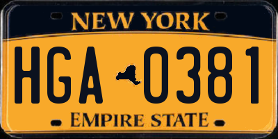 NY license plate HGA0381
