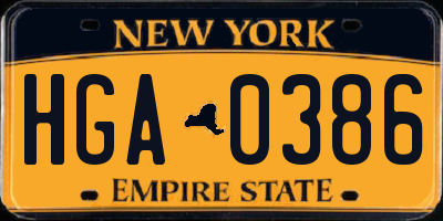 NY license plate HGA0386