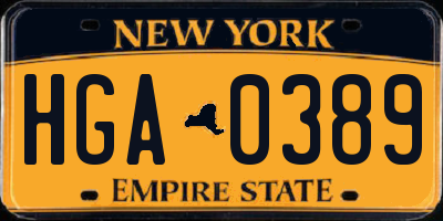 NY license plate HGA0389