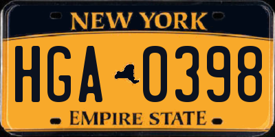 NY license plate HGA0398