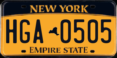 NY license plate HGA0505