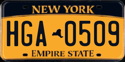 NY license plate HGA0509