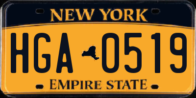 NY license plate HGA0519