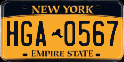 NY license plate HGA0567