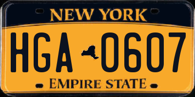 NY license plate HGA0607
